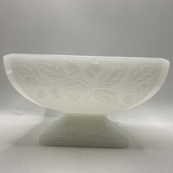 Jeannette Other - Vintage Jeanette Milk Glass Square Pedestal Candy Dish Acorn &‎ Leaf Pattern